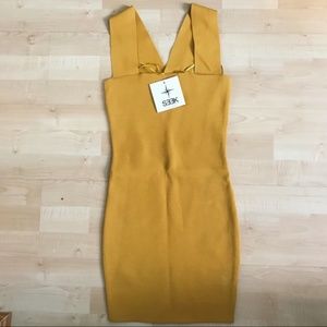 LF Mustard Square Neck Bodycon dress size XS NWT